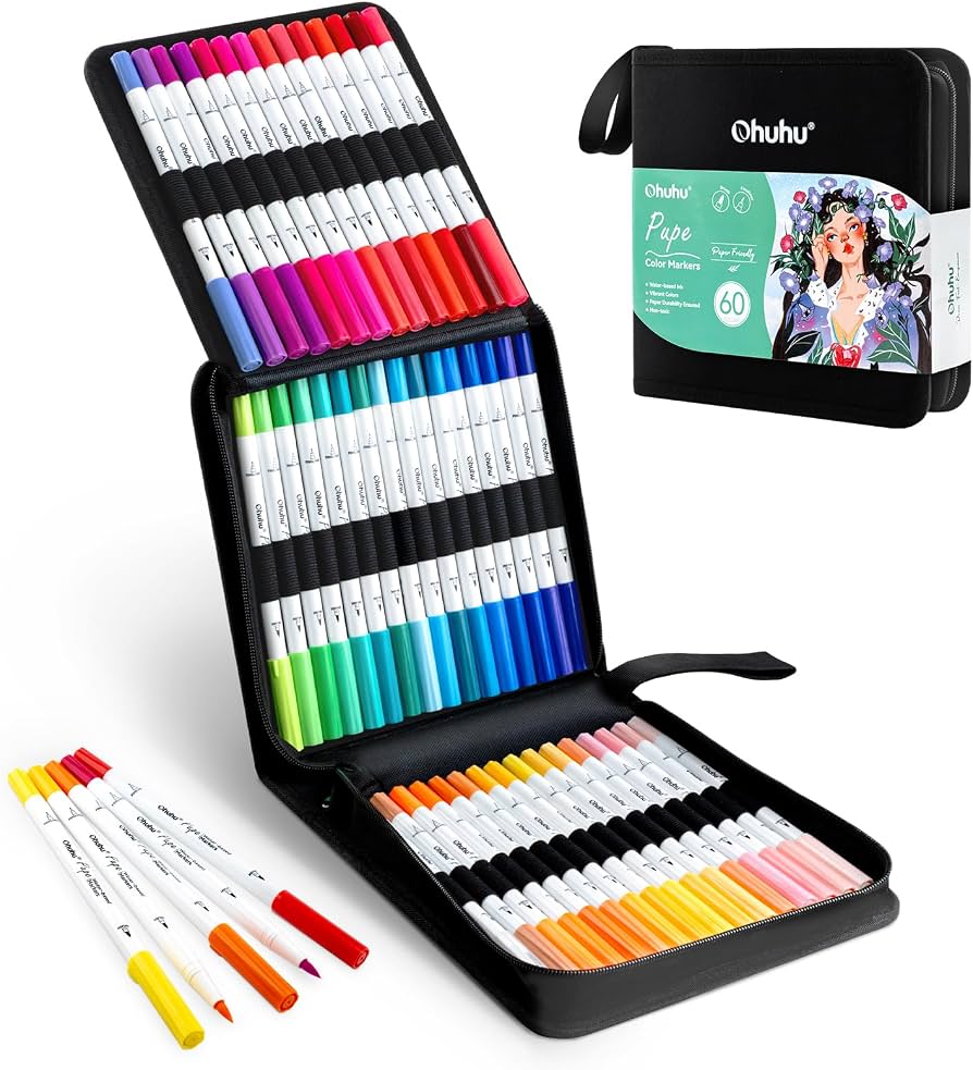 ohuhu pupe marcadores doble punta (60 colores)